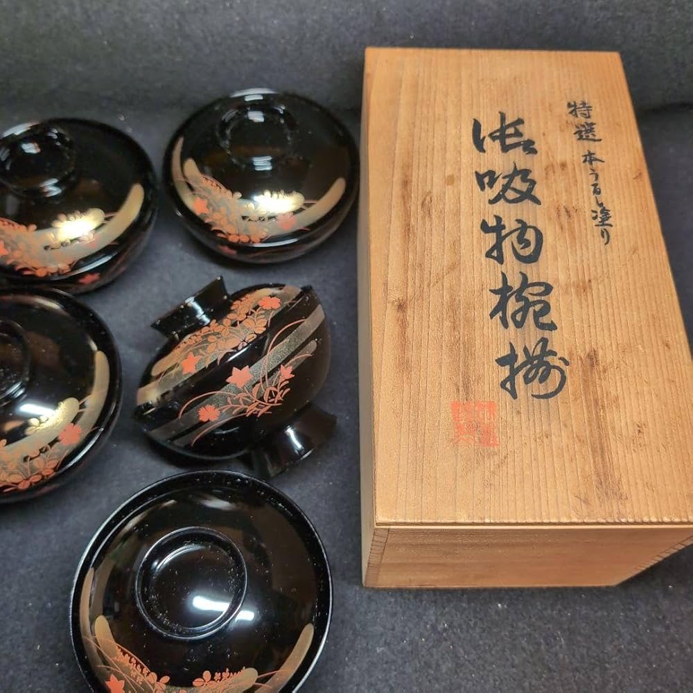 漆器 吸い物椀 5客 専用木箱付き Amazon.co.jp: 漆器御吸物椀揃 高級漆器 5客 特選 本漆塗り
